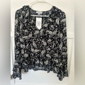 No Rest for Bridget Black and White Paisley Long Sleeve Top